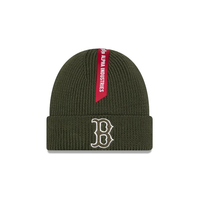 Alpha Industries x Boston Red Sox Olive Green Cuff Knit Hat